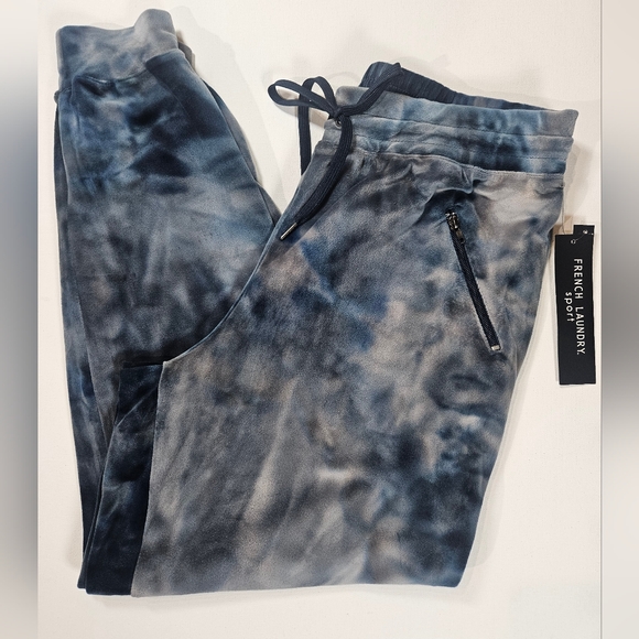 French Laundry Pants - NWT French Laundry Sport Velvet Jogger Pants Womens 1X Blue Tie-Dye Zip Pockets
